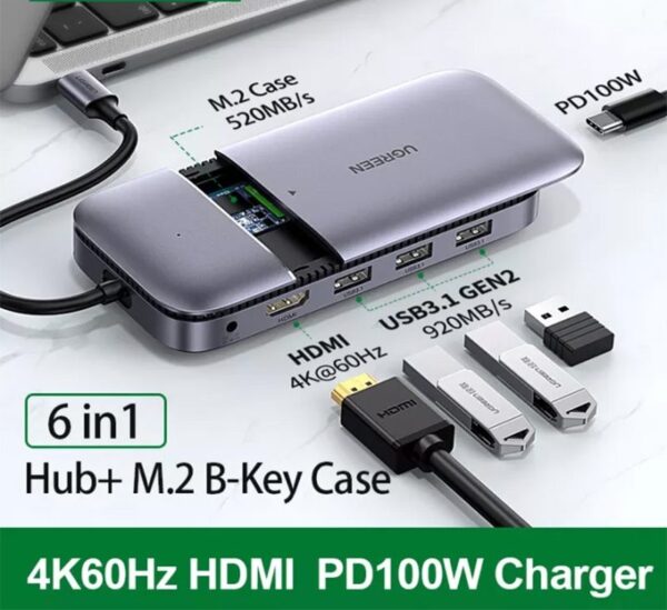UGREEN USB Type-C HUB  3.1 to M.2 B-Key HDMI 4K 60Hz USB 3.1 10Gbps